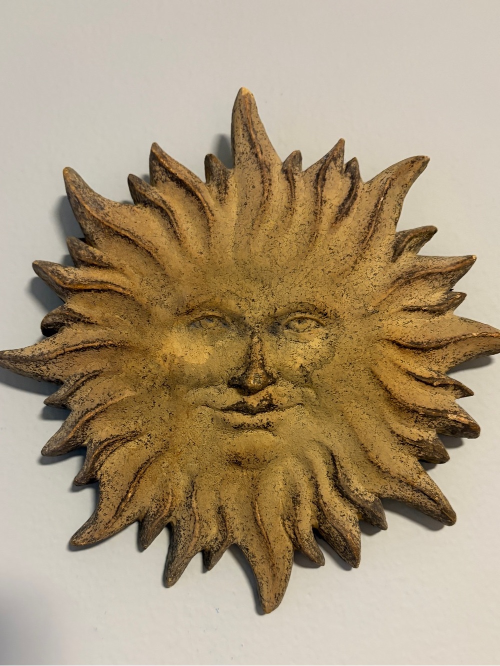 Celestial Sun Face Wall Plaque Cast Cement Concrete Folk Art Boho Decor